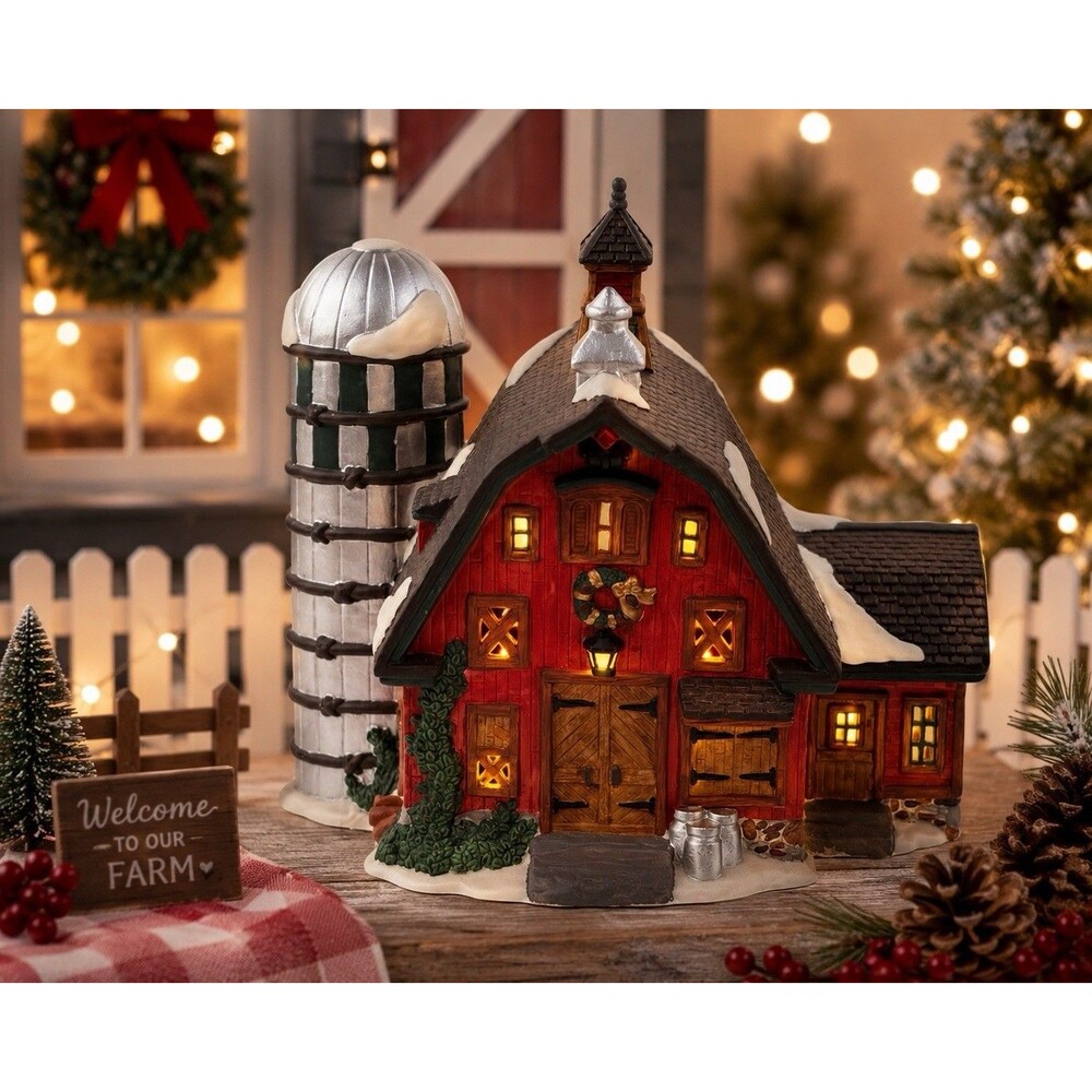 Owell China Heartland Valley Village Red Barn Lighted House w/ Box 1997